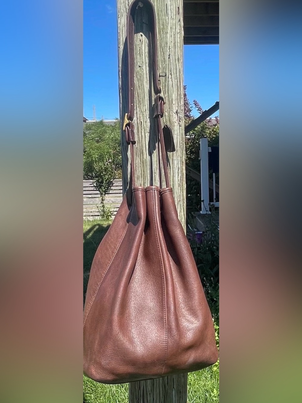 Vintage Coach Legacy Drawstring Bucket Bag (Style 9165). Brown/Brass Hardware.